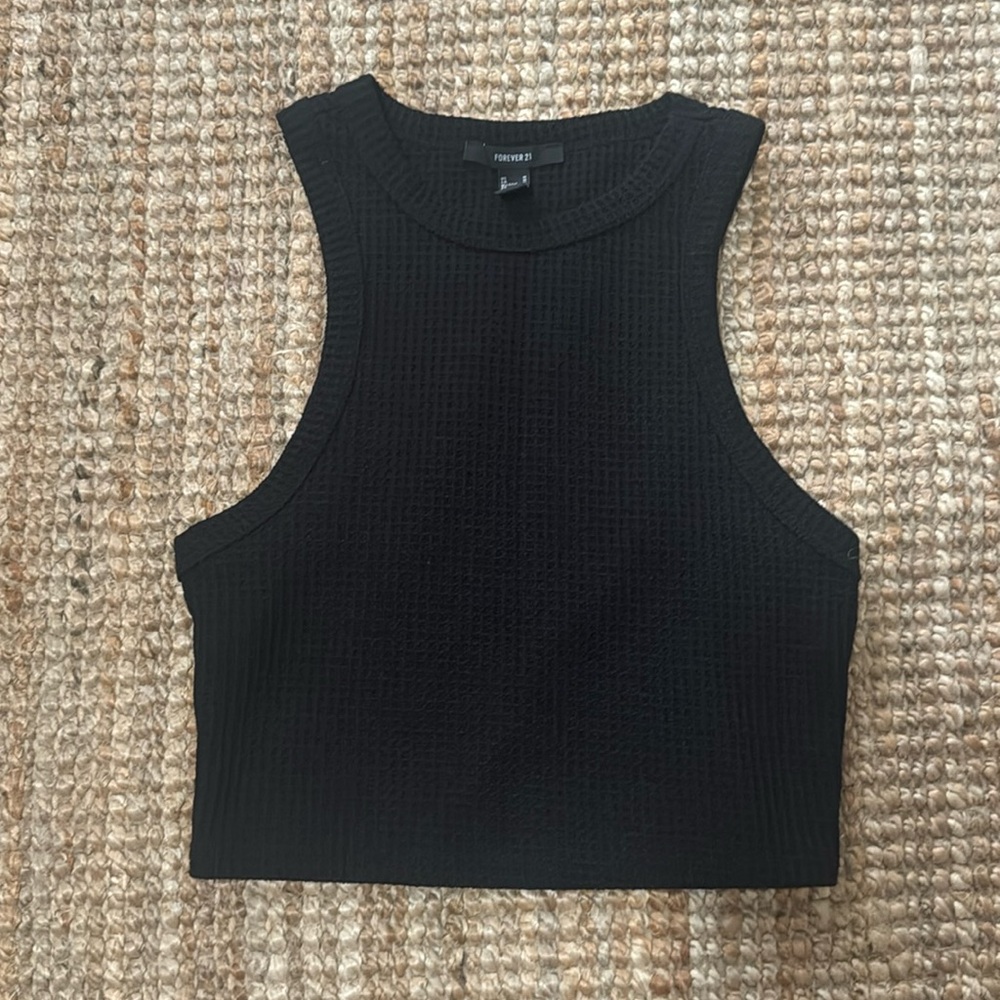Black Waffle Crop Top